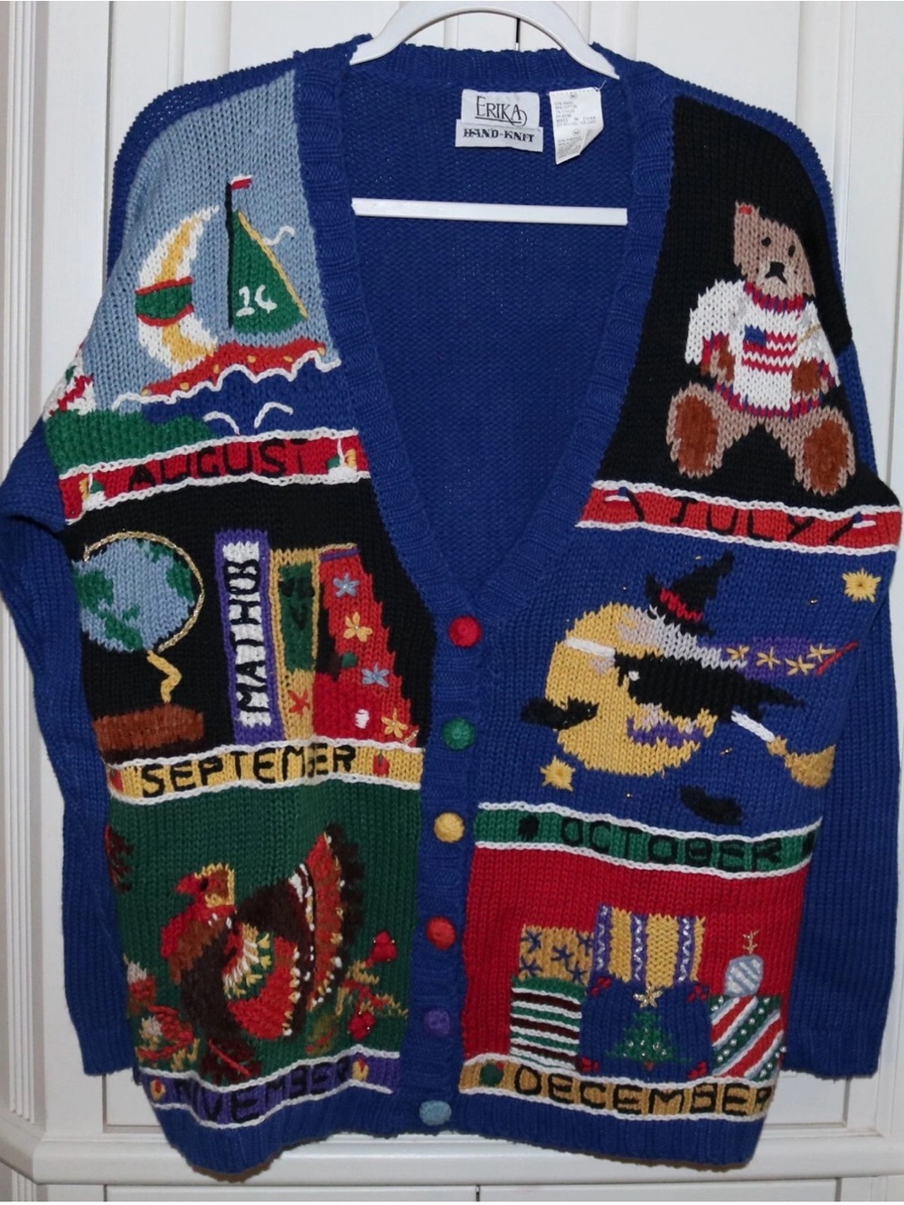 Women's ERIKA Hand Knit Months of the Year Calendar Cardigan Sweater - Size M